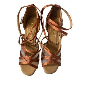 Very Fine Bronze Latin Ballroom Dance Shoes Women’s 6.5 Strappy 3” Heel Salsa